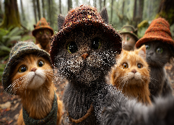 Koty, Kapelusze, Selfie, Grafika AI