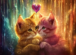 Przytulone, Dwa, Koty, Serce, Grafika