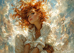 Dziewczyna, Rude, Włosy, Grafika AI