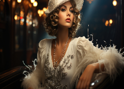Kobieta, Kapelusz, Wieczorowa, Suknia