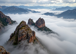 Góry, Szczyty, Skały, Opadająca, Mgła
