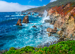 Stany Zjednoczone, Kalifornia, Big Sur Beach, Wybrzeże, Morze, Zatoka, Skały