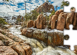 Góry, Skały, Granite Dells, Rzeka, Śnieg, Prescott, Arizona, Stany Zjednoczone