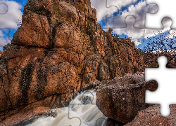Niebo, Chmury, Skały, Wodospad, Flume Trail Waterfall, Prescott, Arizona, Stany Zjednoczone