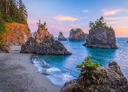 Morze, Skały, Plaża, Secret Beach, Park stanowy, Samuel H Boardman, Oregon, Stany Zjednoczone