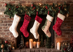 Boże Narodzenie, Dekoracja, Wiszące, Skarpety, Ściana, Stroik, Świece, Prezenty, Bombki