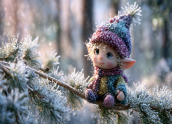 Skrzat, Gałązka, Szron, Grafika AI