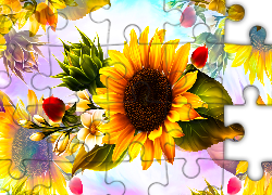 Kwiaty, Słonecznik, Pąk, Grafika