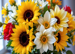 Kwiaty, Bukiet kwiatów, Słoneczniki, AI