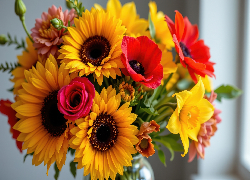 Słoneczniki, Maki, Bukiet