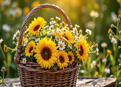 Słoneczniki ozdobne, Stokrotki, Wiklinowy, Koszyk