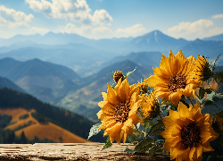 Słoneczniki ozdobne, Kwiaty, Góry, Grafika AI
