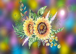 Kwiaty, Słoneczniki, Grafika, 2D
