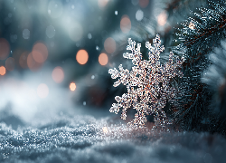 Śnieżynka, Śnieg, Zima, Świerk, Grafika AI
