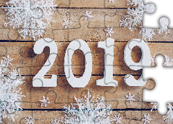 Nowy Rok, Cyfry, 2019, Śnieżynki, Deski