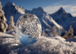 Szklana, Kula, Śnieg, Zima, Góry, Grafika AI