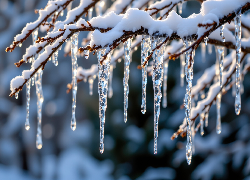 Sople, Śnieg, Gałązki, Zima, Grafika AI