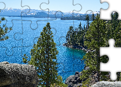 Jezioro Tahoe, Góry, Sierra Nevada, Skały, Sosny, Stany Zjednoczone