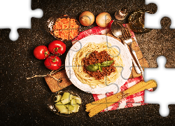 Spaghetti, Talerz, Makaron, Pomidory