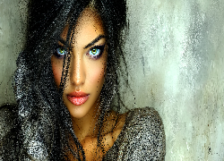 Ciemnowłosa, Kobieta, Twarz, Makijaż, Zielone, Oczy, Grafika