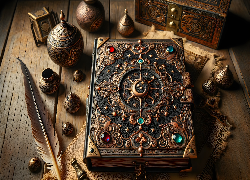 Księga, Ornament, Pióro, Naczynia, AI