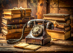 Telefon, Stary, Zakurzony, Książki, AI
