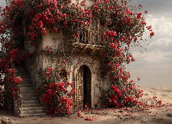 Stary, Dom, Pnące, Róże, Piasek