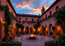 Dom, Oświetlenie, Stoliki, Krzesła, Rośliny