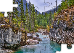 Park Narodowy Kootenay, Prowincja Kolumbia Brytyjska, Kanada, Strumień Tokumm Creek, Rzeka, Park prowincjonalny Marble Canyon, Skały, Góry, Drzewa, Kamienie