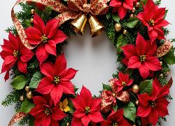 Wianek, Boże Narodzenie, Kwiaty, Gwiazda betlejemska, Wstążka, Dzwonki, AI