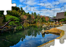 Staw, Ogród, Drzewa, Świątynia, Tenryu-ji, Kioto, Japonia