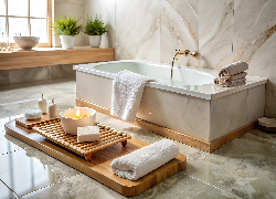 Wanna, Łazienka, Świeca, Ręczniki