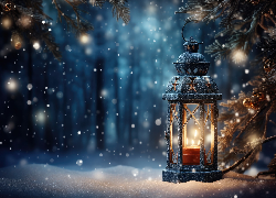 Lampion, Święta, Śnieg, Grafika