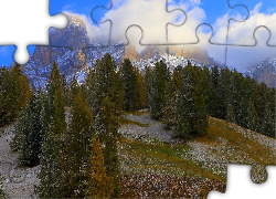 Góry, Drzewa, Świerki, Chmury