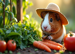 Świnka morska, Kapelusz, Warzywa, Marchew, Pomidory, AI