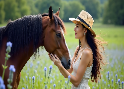 Szatynka, Kobieta, Kapelusz, Koń