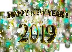 Życzenia, Happy New Year, 2019, Gwiazdki, Grafika