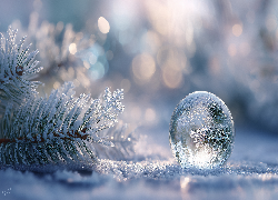 Gałązka, Jodła, Szklana, Kula, Śnieg, Zima, Grafika ai