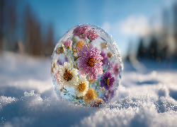 Szklana, Kula, Kwiaty, Śnieg, Grafika AI
