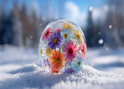 Szklana, Kula, Kwiaty, Śnieg, Zima, Grafika AI