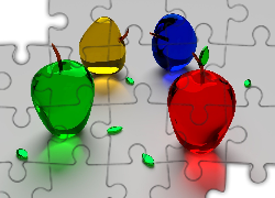Kolorowe, Szklane, Jabłka, 3D