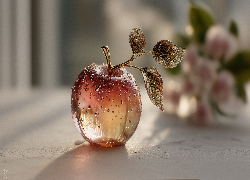 Szklane, Jabłko, Złote, Liście, Grafika AI