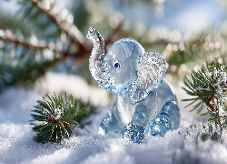 Dekoracja, Niebieski, Słoń, Iglak, Śnieg, Grafika AI