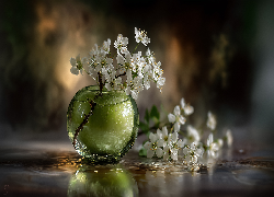 Szklany, Wazonik, Zielone, Jabłko, Białe, Kwiaty, Drzewo owocowe, Grafika AI