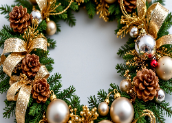 Boże Narodzenie, Wieniec, Dekoracja, Bombki, Szyszki, Grafika AI