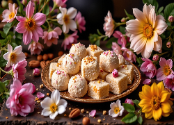 Różowe, Żółte, Białe, Kwiaty, Ciasto, Ciasteczka, Talerz