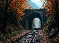 Most, Kamienny, Tory, Drzewa, Jesień, AI