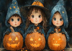 Halloween, Troje, Dzieci, Ubranie, Dynie, Grafika