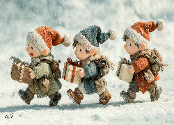 Trzej, Chłopcy, Prezent, Grafika