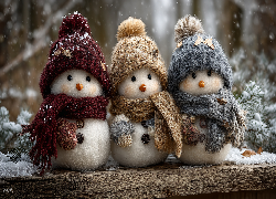 Trzy, Bałwanki, Czapki, Szaliki, Grafika AI